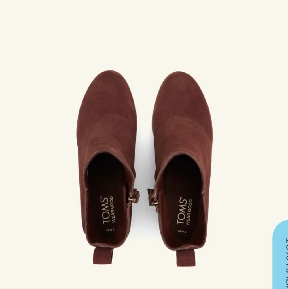 Tom's Sutton Chestnut Brown Wedge Boots NWT‎ Outdoor Cold Weather Elevated Basic